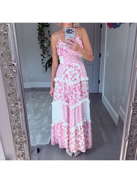 Altar'd State Dresses & Skirts - Altar'd State Pink Floral Patchwork Maxi Dress / Lace Trim Size S